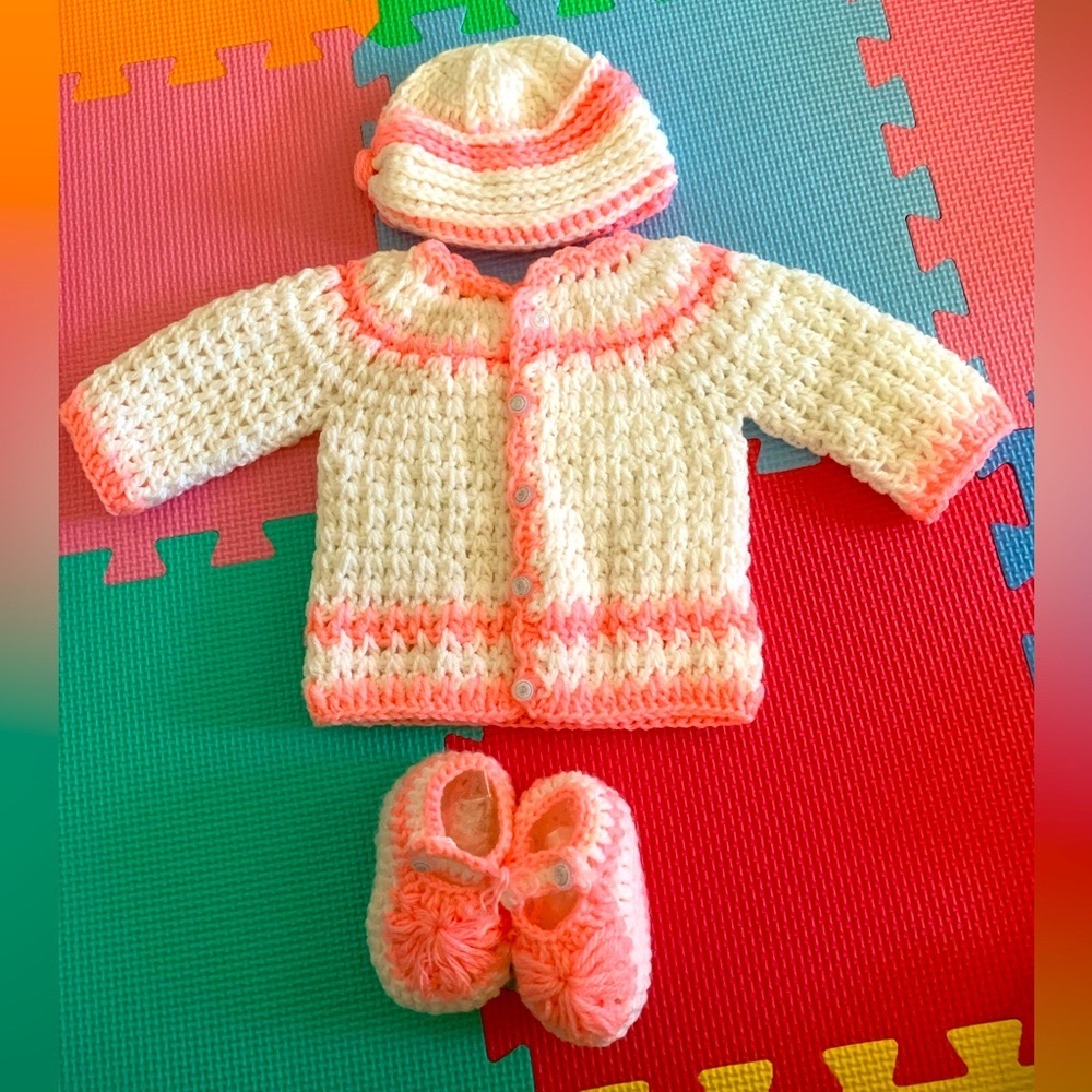 Handmade Baby Knitting Sweater, Hat, and Shoes